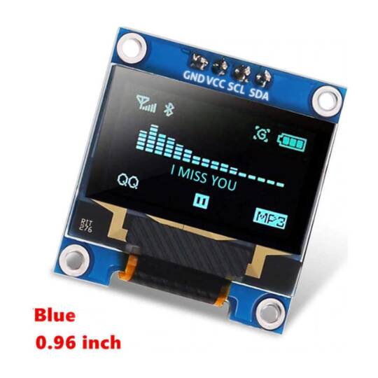 0.96" 128x64 OLED Ekran SSD1306 - I2C 4 Pin, Mavi