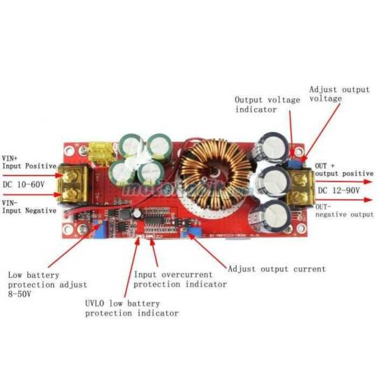 1500W 30A DC-DC Voltaj Yükseltici Boost Modül - 10-60V Giriş, 12-90V Çıkış - 3