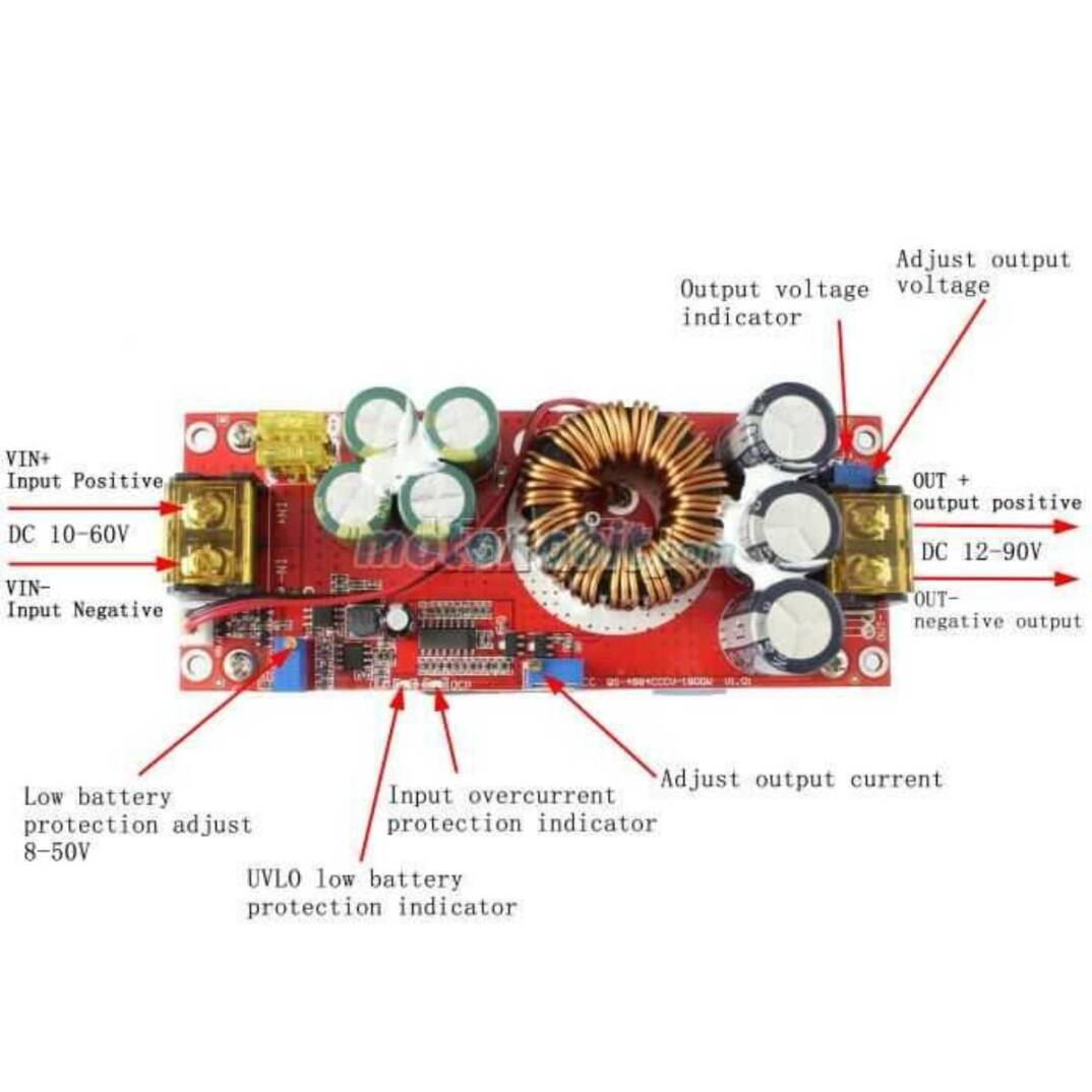 1500W 30A DC-DC Voltaj Yükseltici Boost Modül - 10-60V Giriş, 12-90V Çıkış - 3
