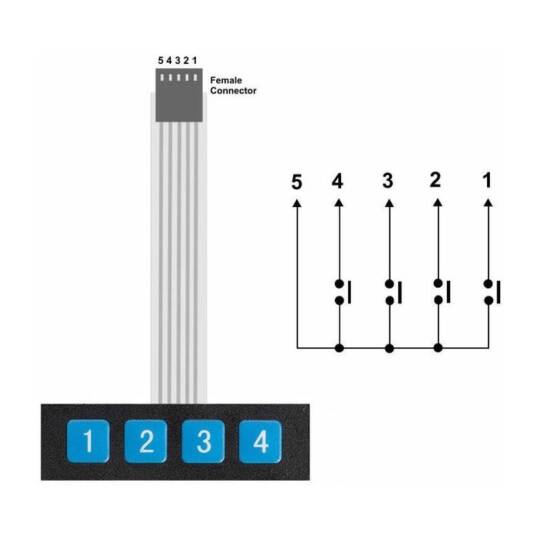 1x4 Membran Tuş Takımı - 4 Tuş, Yapışkanlı - 2