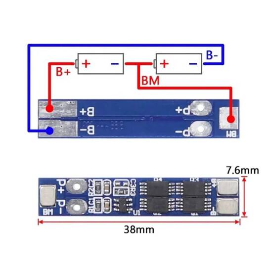2S 8A BMS Lityum Pil Koruma Devresi - 7.4V / 8.4V, 18650 ve LiPo Uyumlu - 3