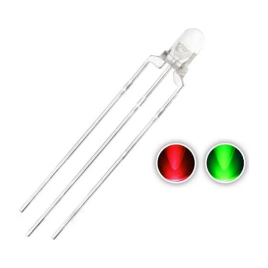 3mm Çift Renkli LED - Yeşil/Kırmızı, 3 Bacaklı Mat