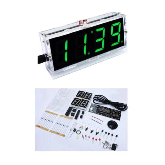 DIY Dijital Saat ve Termometre Kiti - Yeşil LED Display, Lehimleme Seti