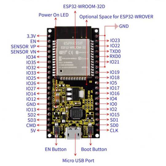 ESP32-WROOM-32D WiFi Bluetooth Modülü - Lehimli Pin Başlıklı - 2