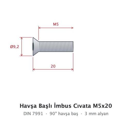 Havşa Başlı Cıvata M5x20mm - 2