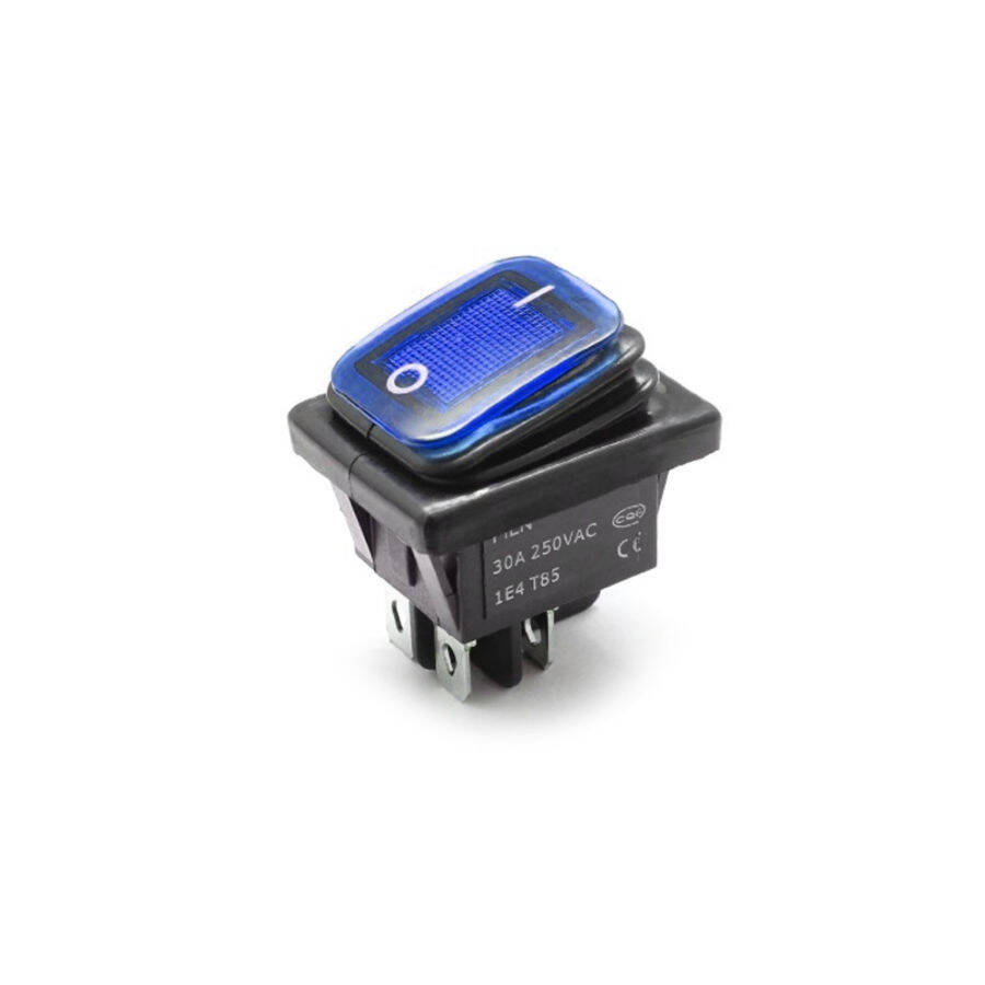 IP67 Su Geçirmez LED'li On-Off Anahtar - 12V Mavi Işıklı, 30x22mm - 1