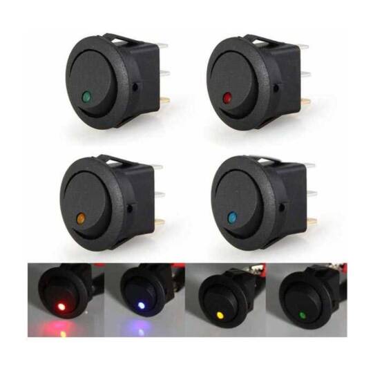 KCD1 Yuvarlak Işıklı On-Off Anahtar - Kırmızı, 12V LED, 3 Pin