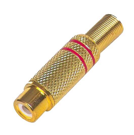RCA (TOS) Dişi Gold Uzatma Konnektörü - Pirinç Gövde, Lehimli