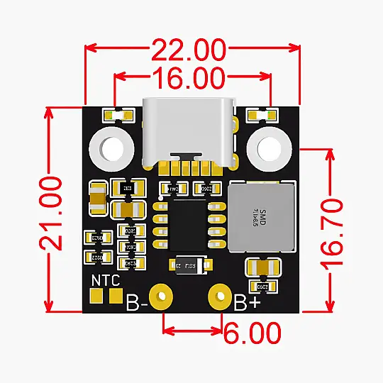 TYPE-C 1S 2.8A Lityum Pil Şarj Devre Kartı - 3.7V - 2