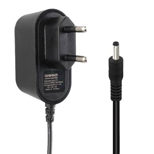 Weko 9V 1A Priz Tipi Adaptör - 3.5x1.35mm Uçlu, Yerli Üretim