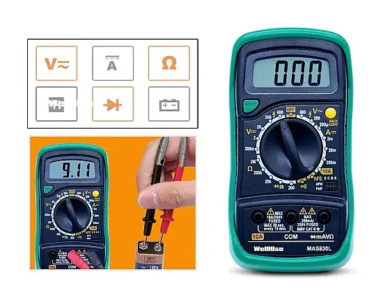 WellHise MAS830L Dijital Multimetre - Işıklı Ekran, CAT II 600V - 4